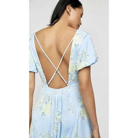 NWT Free People Laura Printed Midi Dress in Sky Combo - Picture 7 of 7